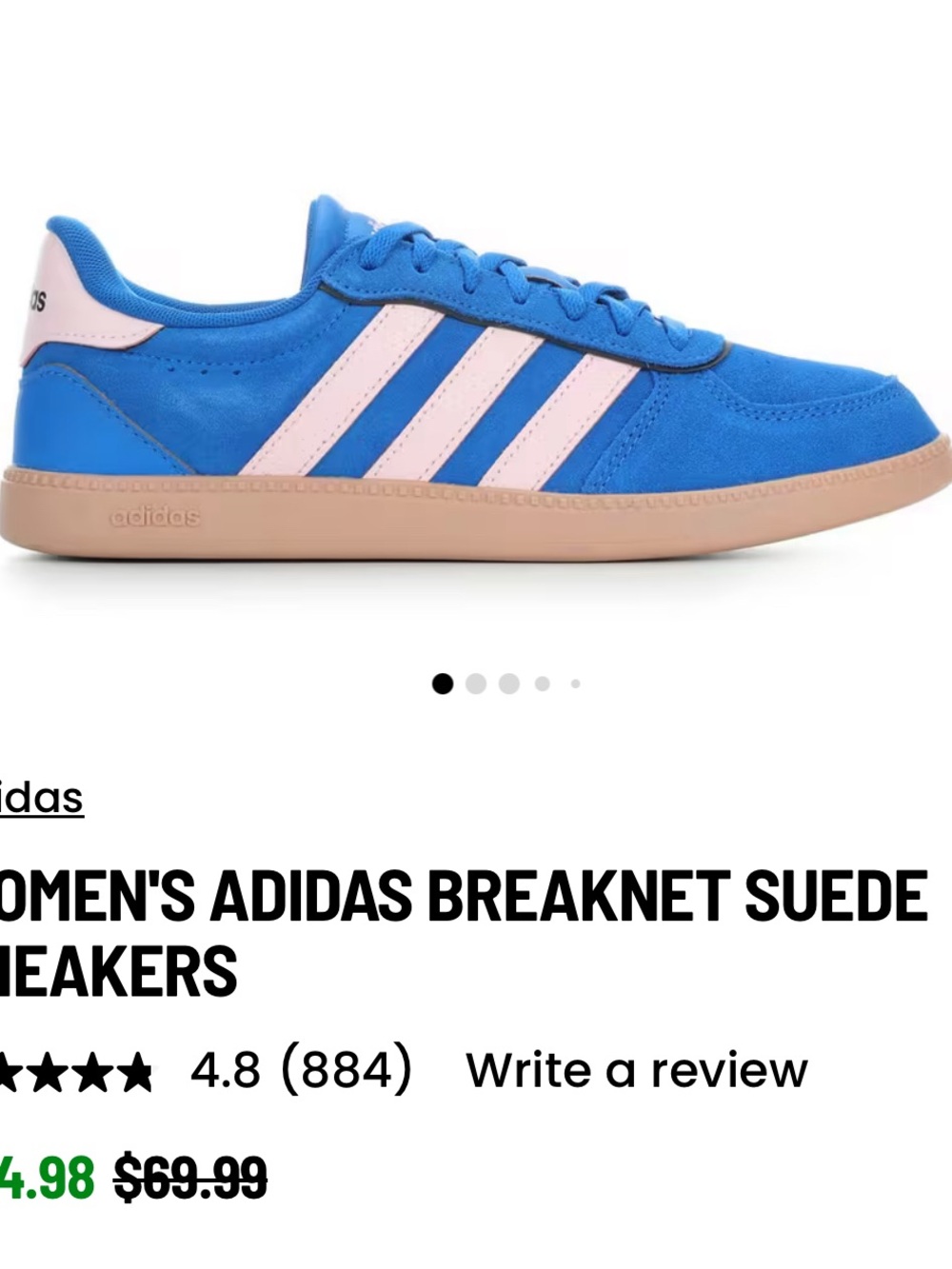 adidas Women's Breaknet Suede Sneakers - Blue/Pink size 8
